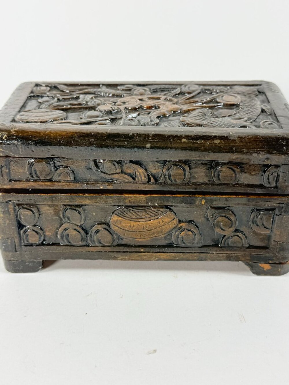 Vintage Handcrafted Wooden Dragon Jewelry Box Engraved Keepsake Box
